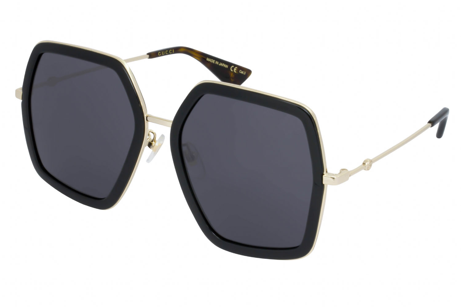 494947 Gucci Gg0106s Sunglasses Black Gold Grey 4835