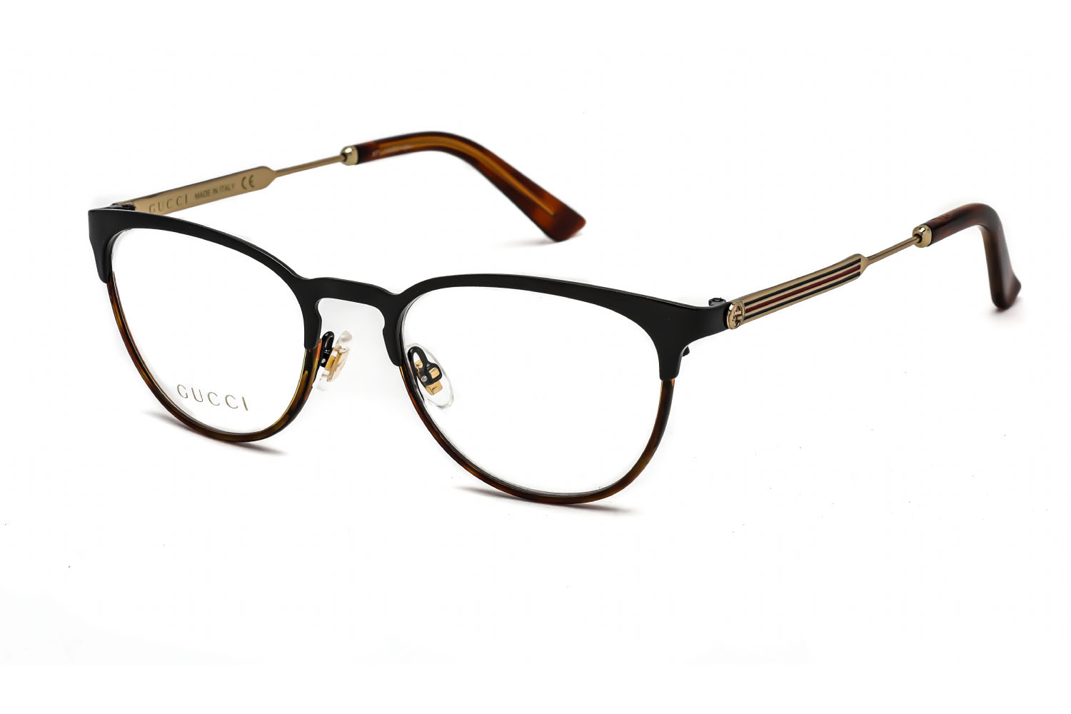 550213-Gucci-GG0134O-Eyeglasses-Black- Havana - Clear Lens